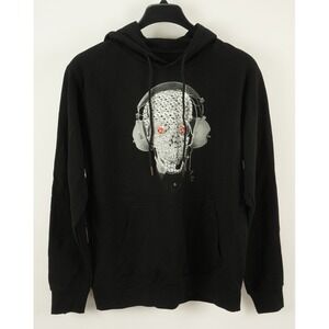 New $165 Eleven Paris Headphone Skull DJ Men's Small Black Graphic Fleece Hoodie